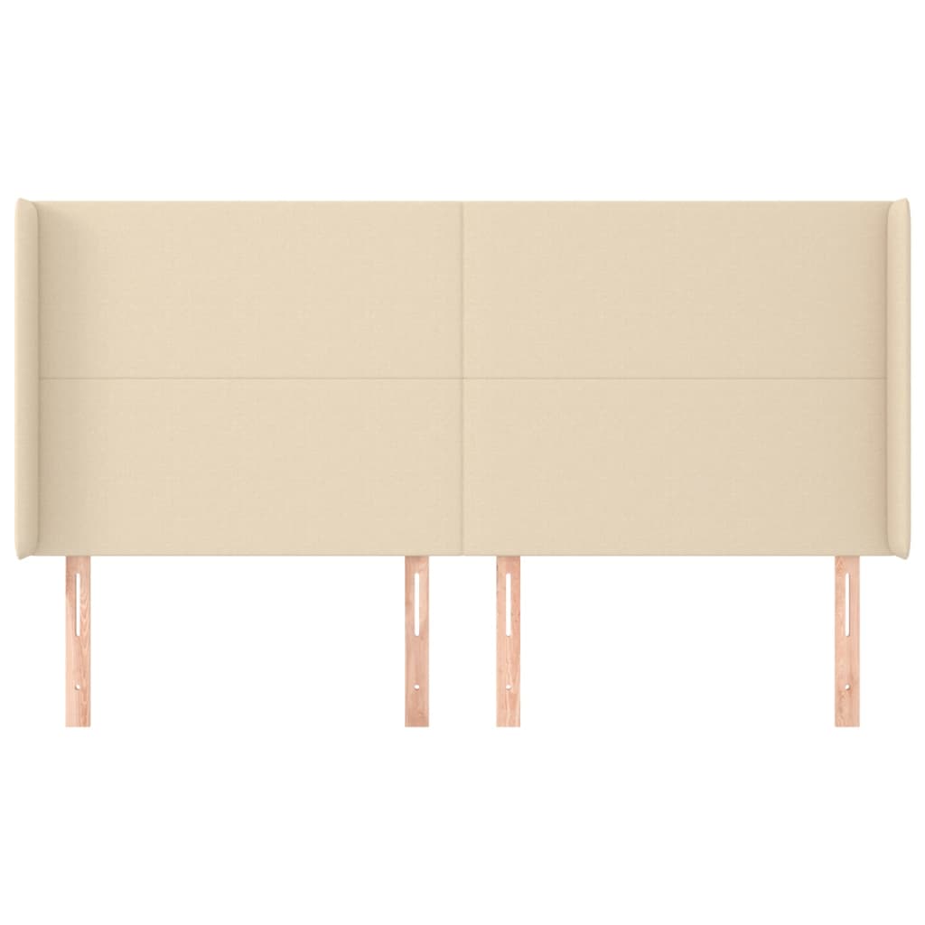 sengegavl med kanter 163x16x118/128 cm stof cremefarvet