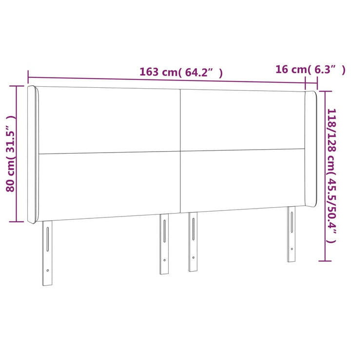 sengegavl med kanter 163x16x118/128 cm stof cremefarvet