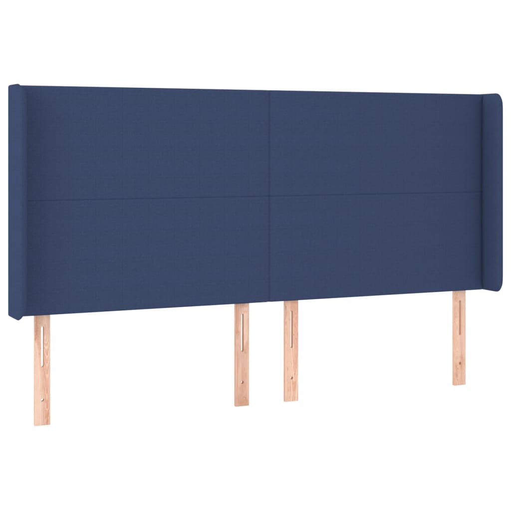 sengegavl med kanter 163x16x118/128 cm stof blå