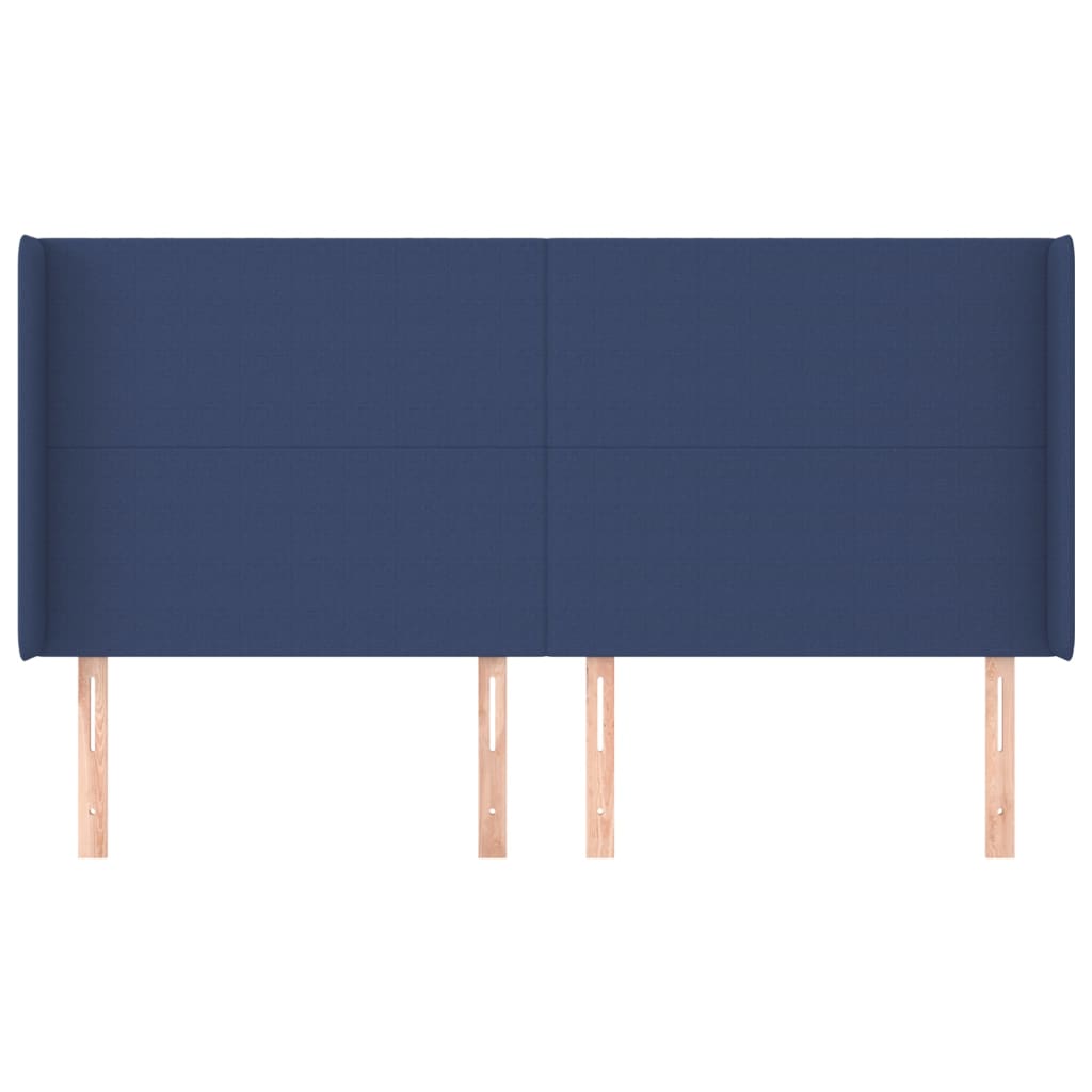 sengegavl med kanter 163x16x118/128 cm stof blå