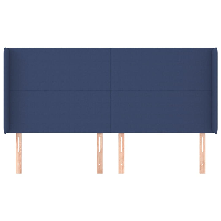 sengegavl med kanter 163x16x118/128 cm stof blå