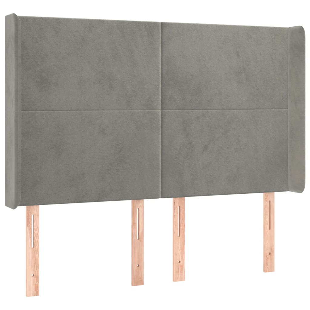 sengegavl med kanter 147x16x118/128 cm fløjl lysegrå