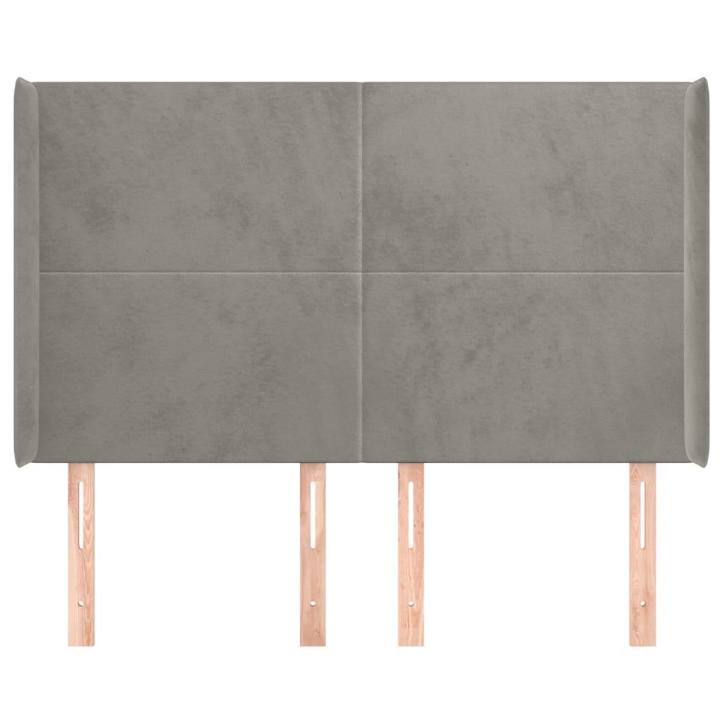 sengegavl med kanter 147x16x118/128 cm fløjl lysegrå