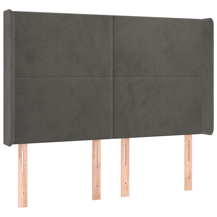 sengegavl med kanter 147x16x118/128 cm fløjl mørkegrå