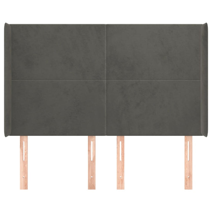sengegavl med kanter 147x16x118/128 cm fløjl mørkegrå