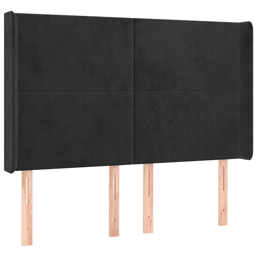 sengegavl med kanter 147x16x118/128 cm fløjl sort
