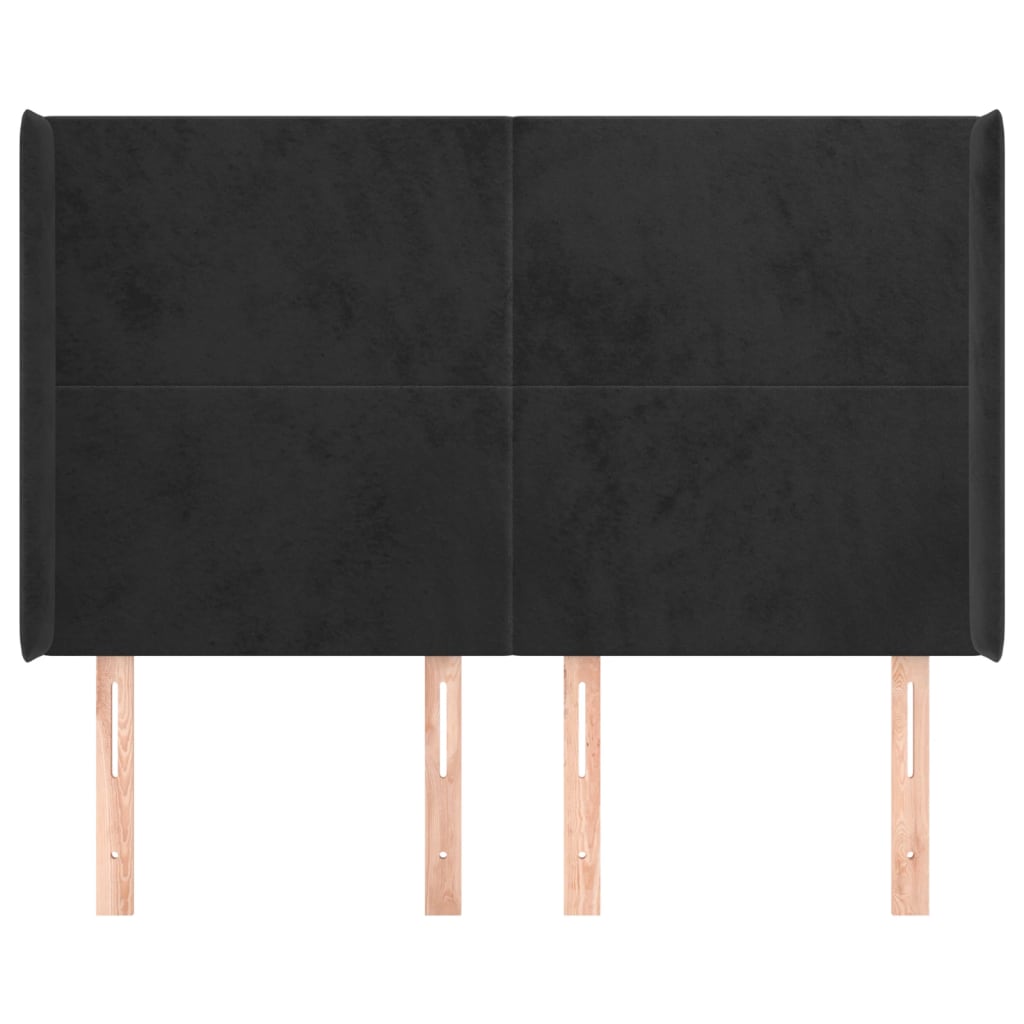 sengegavl med kanter 147x16x118/128 cm fløjl sort
