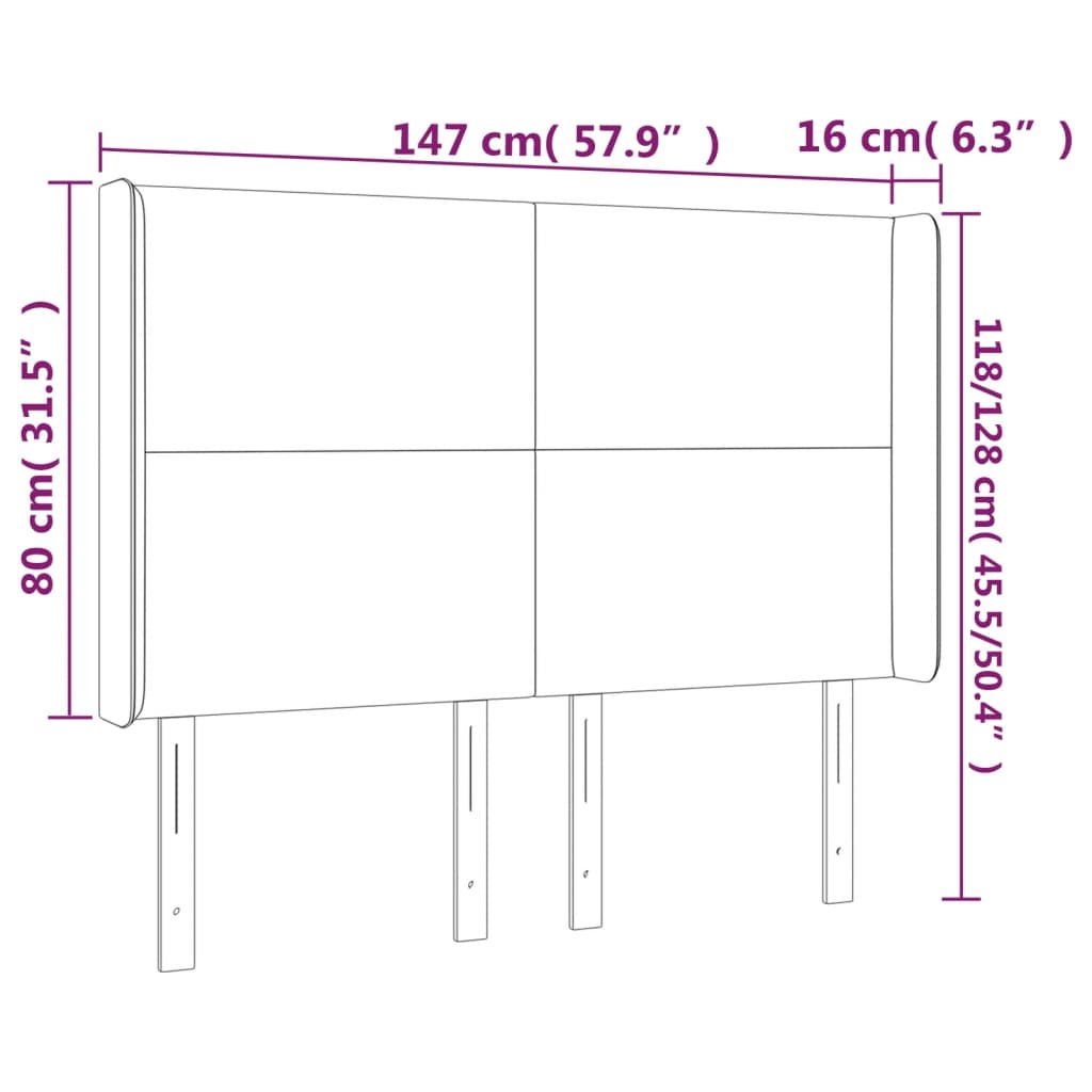 sengegavl med kanter 147x16x118/128 cm fløjl sort