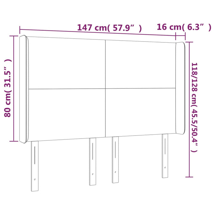 sengegavl med kanter 147x16x118/128 cm fløjl sort