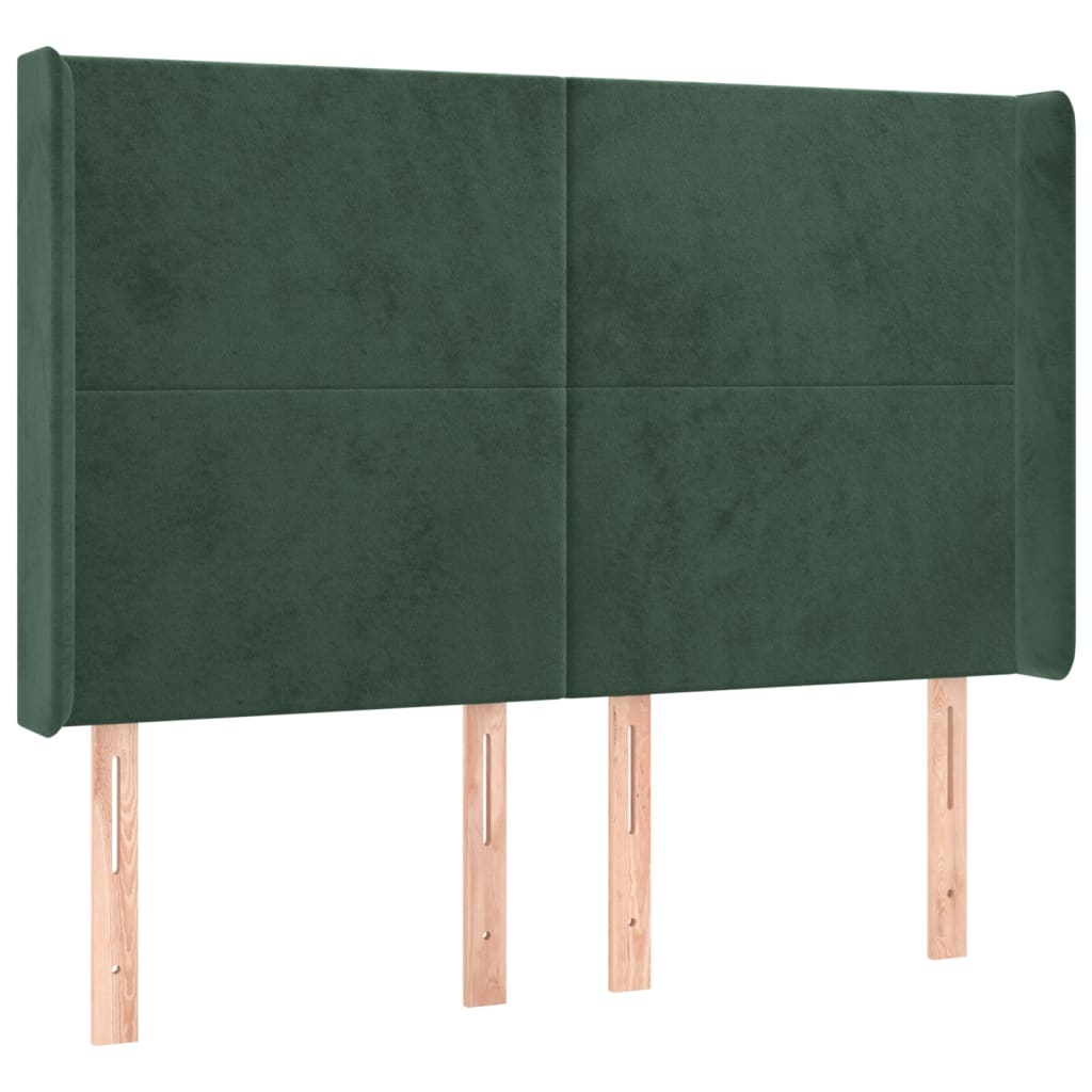 sengegavl med kanter 147x16x118/128 cm fløjl mørkegrøn