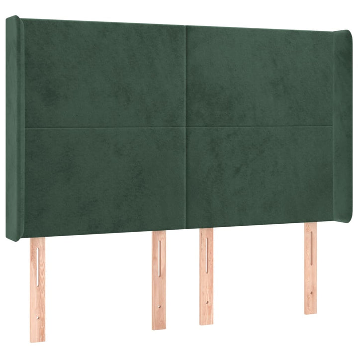 sengegavl med kanter 147x16x118/128 cm fløjl mørkegrøn