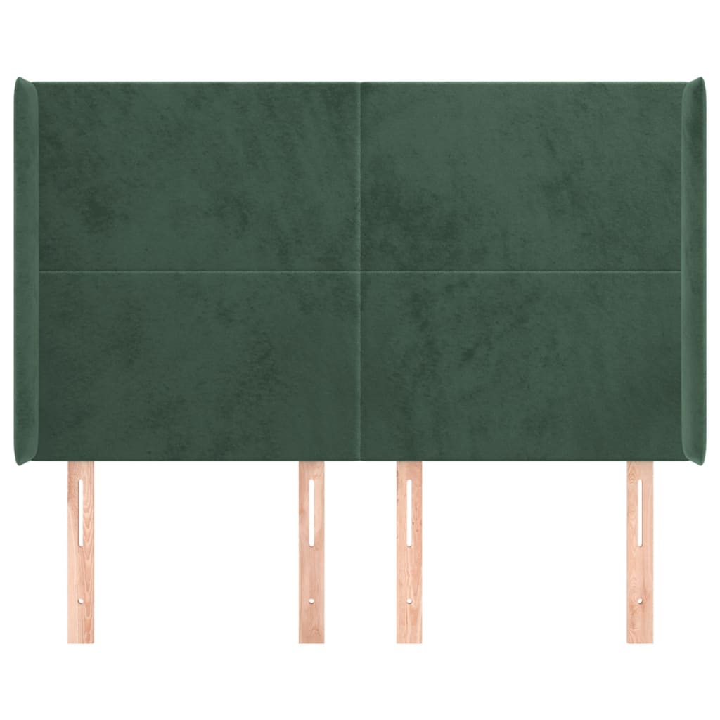 sengegavl med kanter 147x16x118/128 cm fløjl mørkegrøn