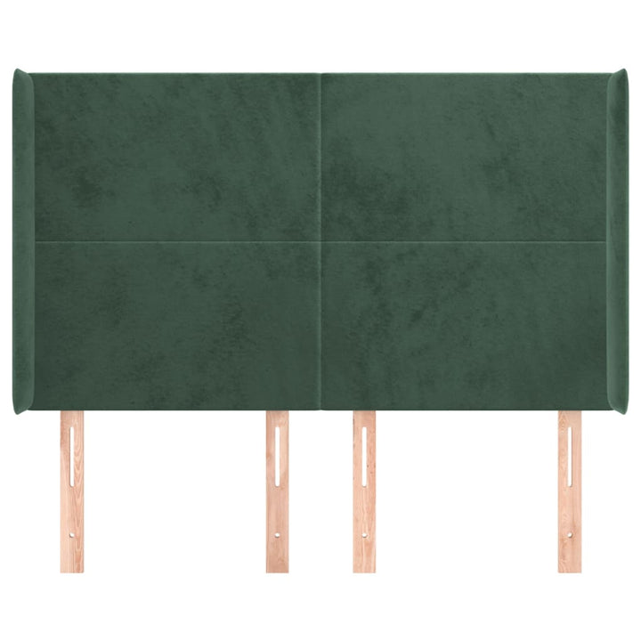 sengegavl med kanter 147x16x118/128 cm fløjl mørkegrøn