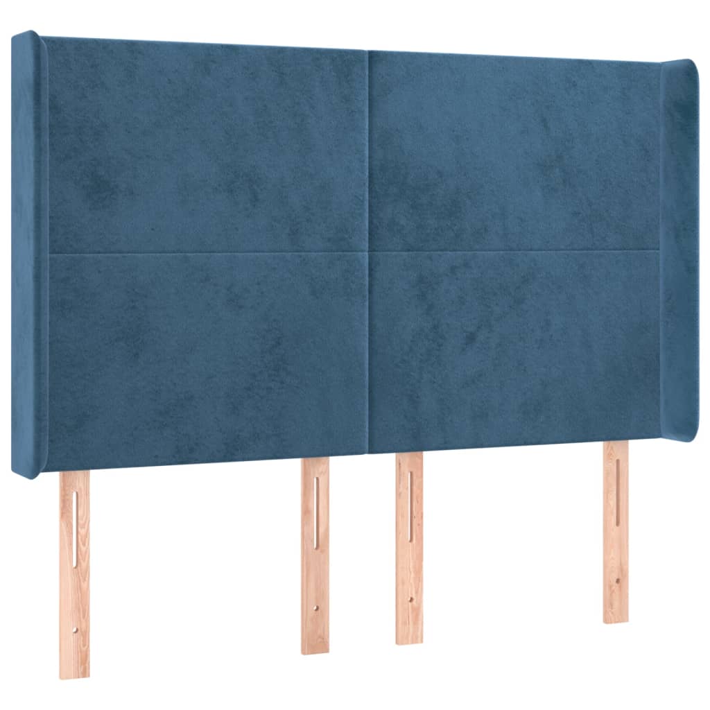 sengegavl med kanter 147x16x118/128 cm fløjl mørkeblå
