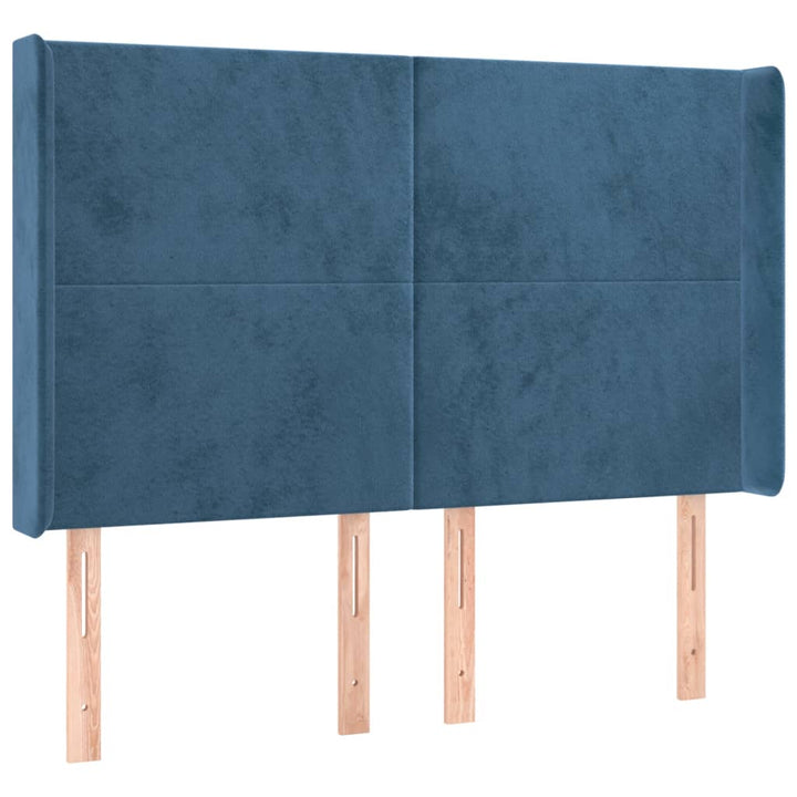 sengegavl med kanter 147x16x118/128 cm fløjl mørkeblå