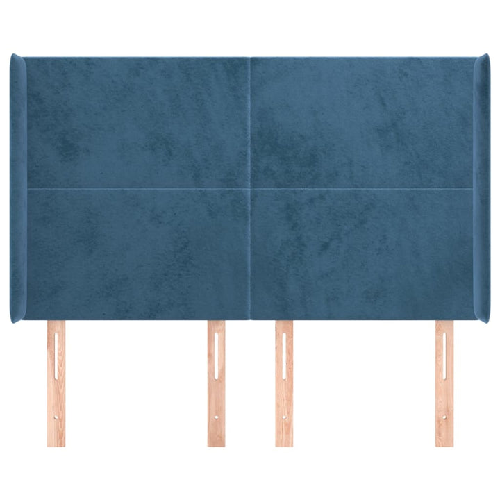 sengegavl med kanter 147x16x118/128 cm fløjl mørkeblå