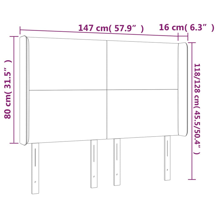 sengegavl med kanter 147x16x118/128 cm fløjl lyserød
