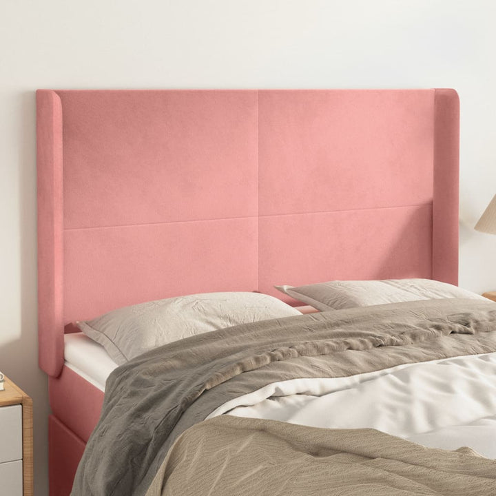 sengegavl med kanter 147x16x118/128 cm fløjl lyserød