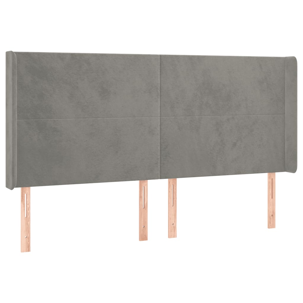 sengegavl med kanter 163x16x118/128 cm fløjl lysegrå
