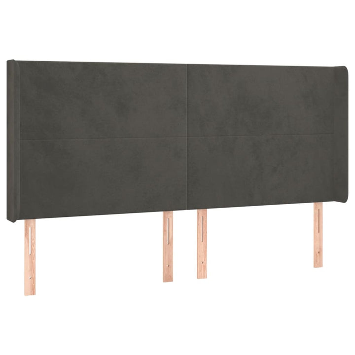 sengegavl med kanter 163x16x118/128 cm fløjl mørkegrå