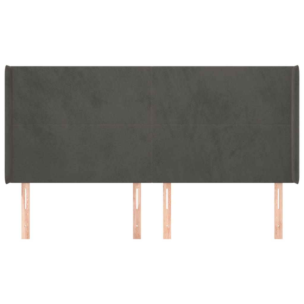 sengegavl med kanter 163x16x118/128 cm fløjl mørkegrå