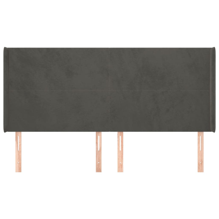 sengegavl med kanter 163x16x118/128 cm fløjl mørkegrå