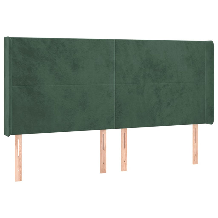 sengegavl med kanter 163x16x118/128 cm fløjl mørkegrøn
