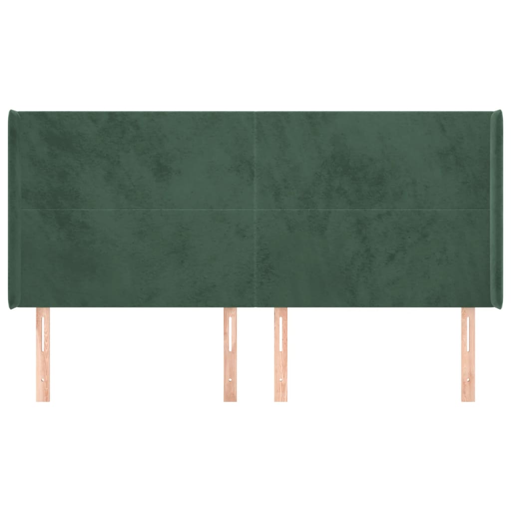 sengegavl med kanter 163x16x118/128 cm fløjl mørkegrøn