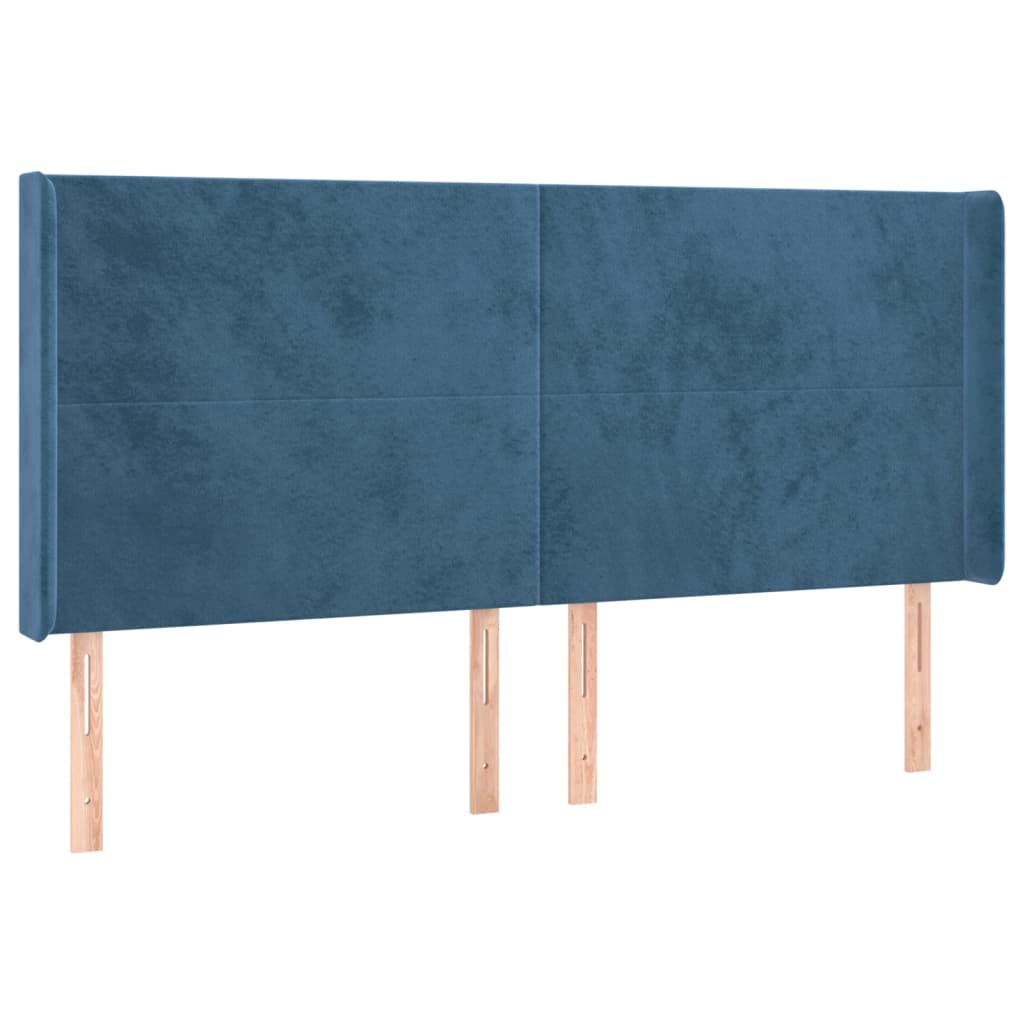 sengegavl med kanter 163x16x118/128 cm fløjl mørkeblå