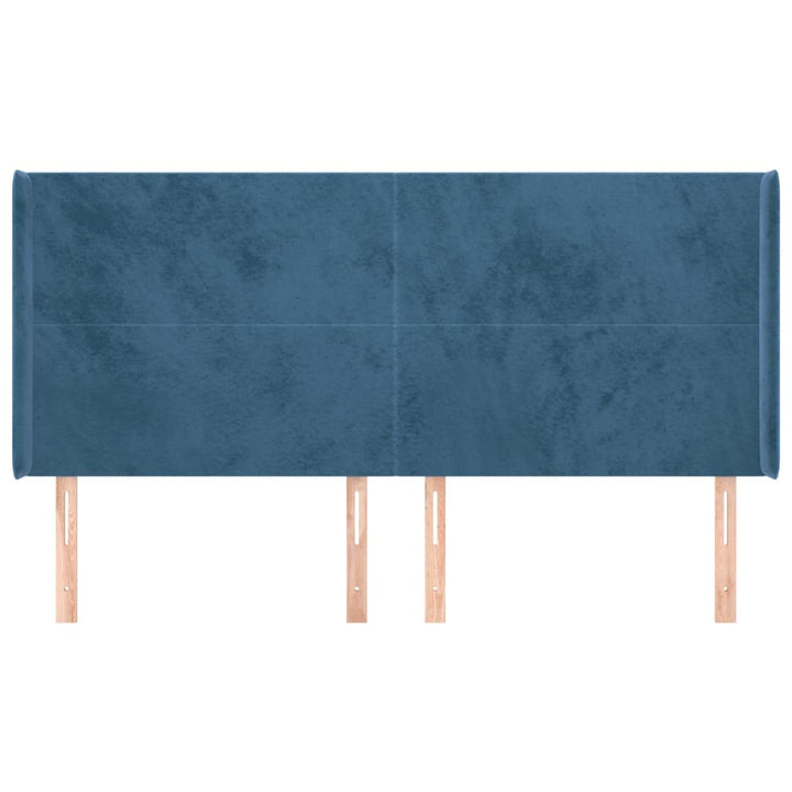 sengegavl med kanter 163x16x118/128 cm fløjl mørkeblå
