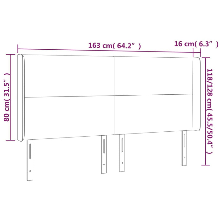 sengegavl med kanter 163x16x118/128 cm fløjl lyserød