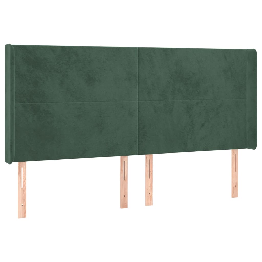 sengegavl med kanter 183x16x118/128 cm fløjl mørkegrøn