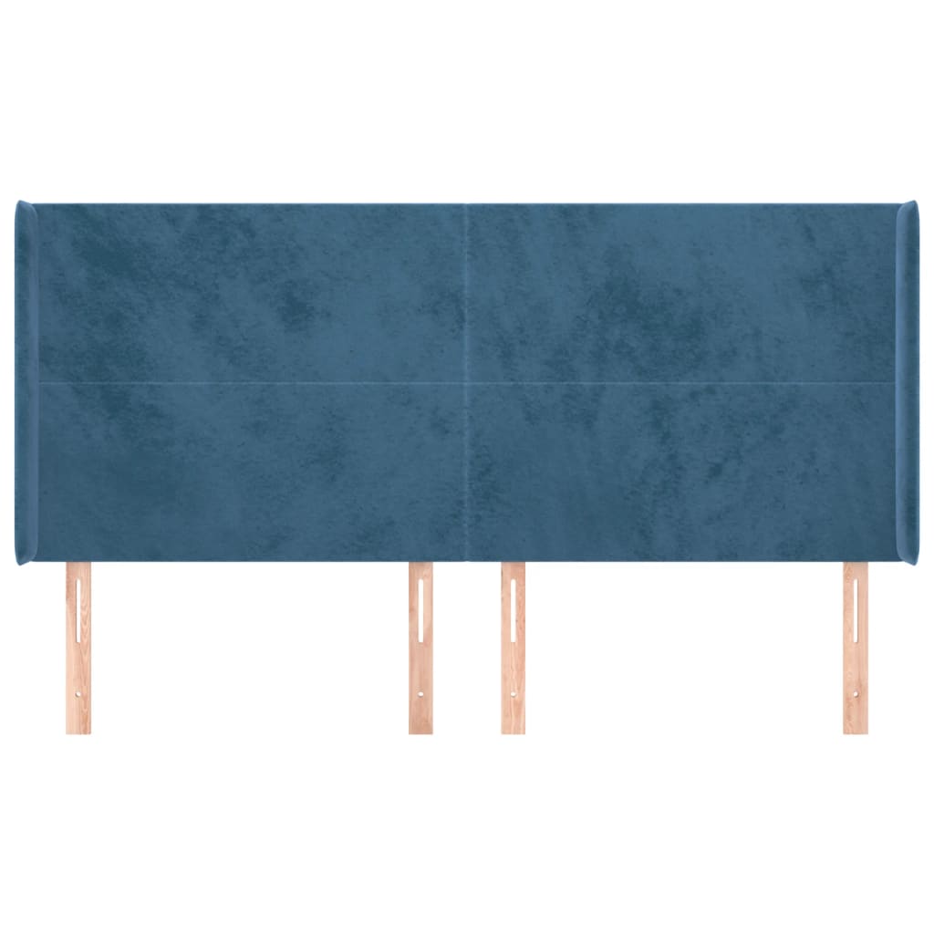 sengegavl med kanter 183x16x118/128 cm fløjl mørkeblå