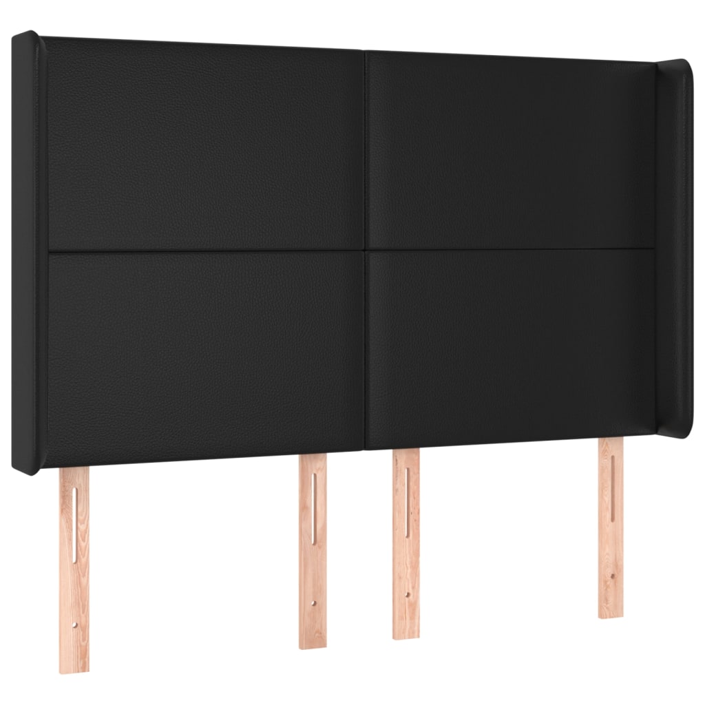 sengegavl med kanter 147x16x118/128 cm kunstlæder sort