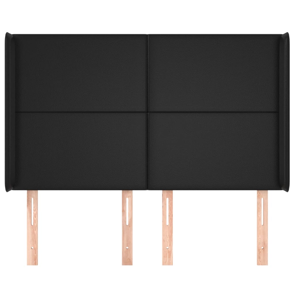 sengegavl med kanter 147x16x118/128 cm kunstlæder sort