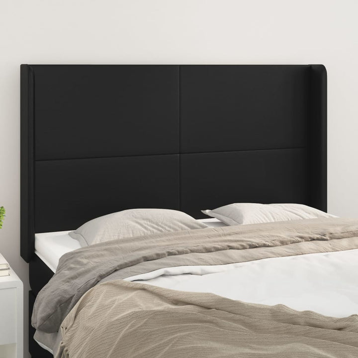 sengegavl med kanter 147x16x118/128 cm kunstlæder sort