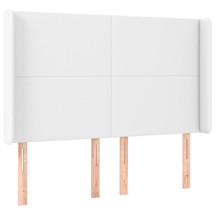 sengegavl med kanter 147x16x118/128 cm kunstlæder hvid