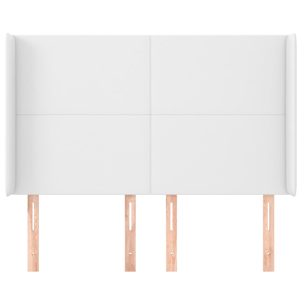 sengegavl med kanter 147x16x118/128 cm kunstlæder hvid