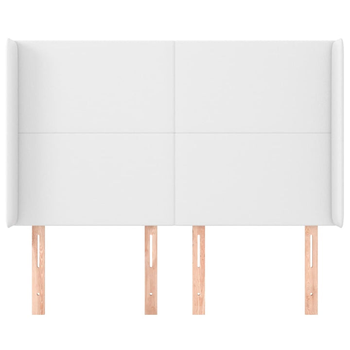 sengegavl med kanter 147x16x118/128 cm kunstlæder hvid