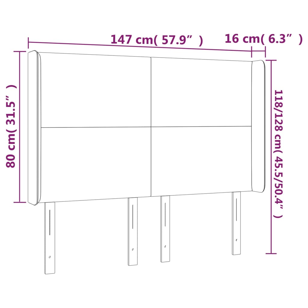 sengegavl med kanter 147x16x118/128 cm kunstlæder hvid