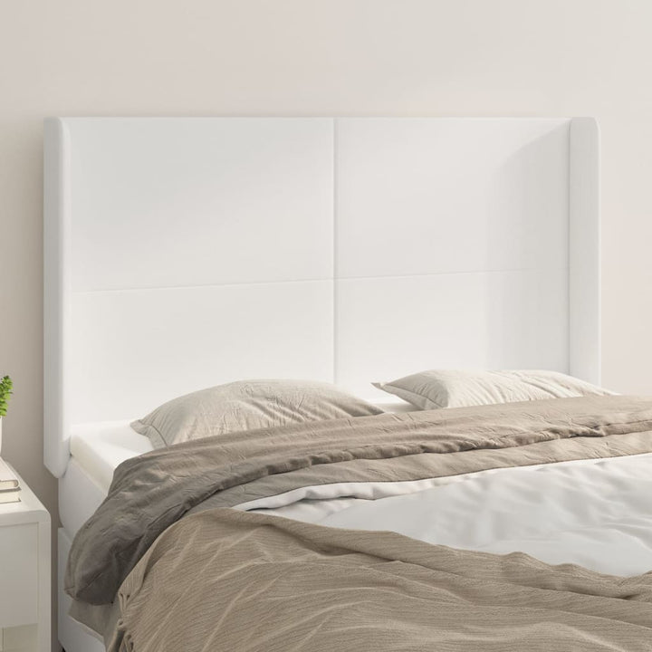 sengegavl med kanter 147x16x118/128 cm kunstlæder hvid