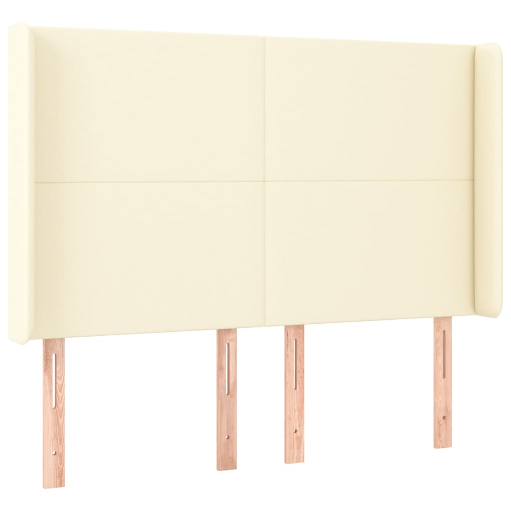 sengegavl med kanter 147x16x118/128 cm kunstlæder cremefarvet