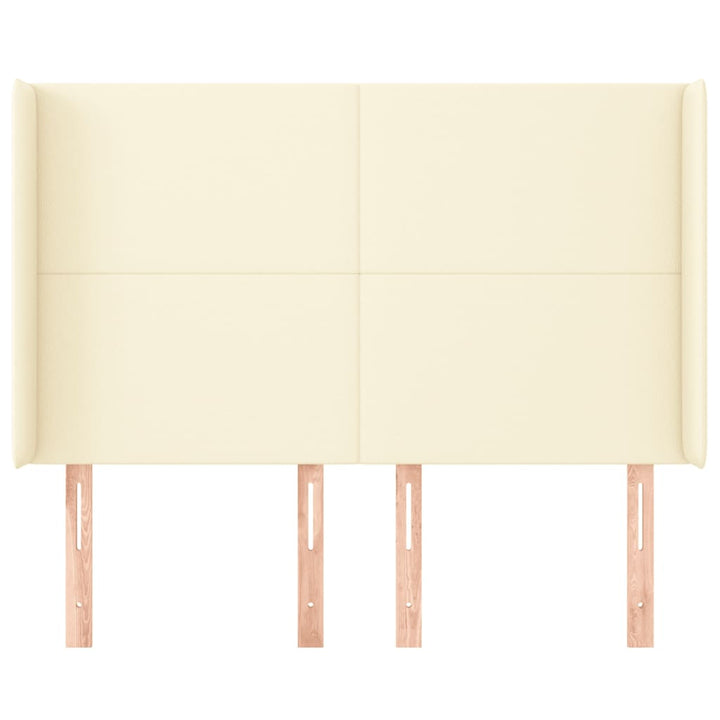 sengegavl med kanter 147x16x118/128 cm kunstlæder cremefarvet