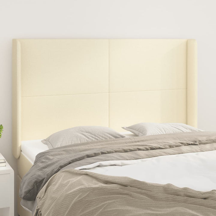 sengegavl med kanter 147x16x118/128 cm kunstlæder cremefarvet