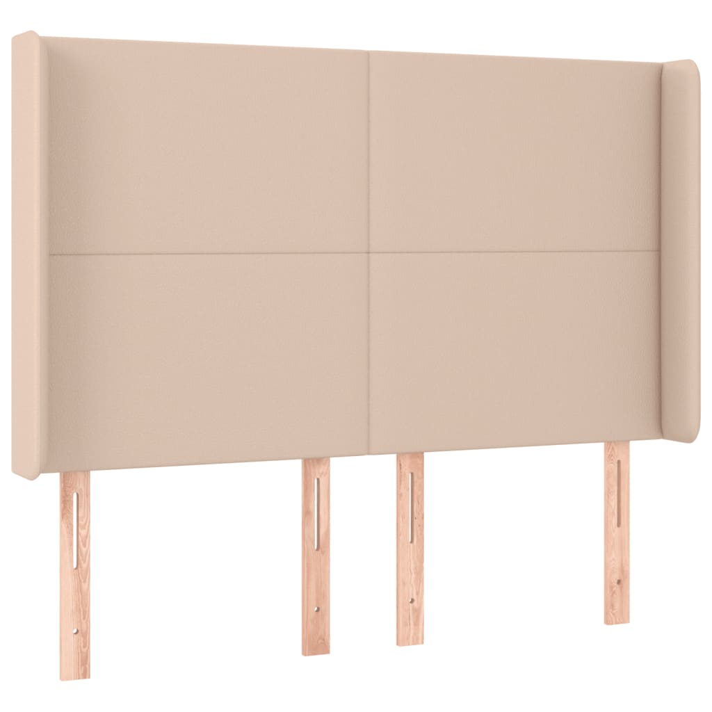 sengegavl med kanter 147x16x118/128 cm kunstlæder cappuccino