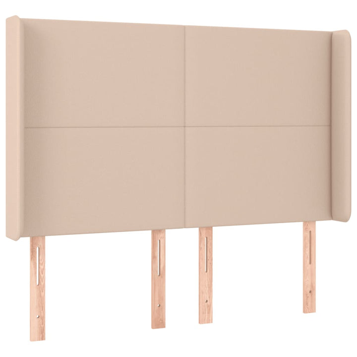 sengegavl med kanter 147x16x118/128 cm kunstlæder cappuccino