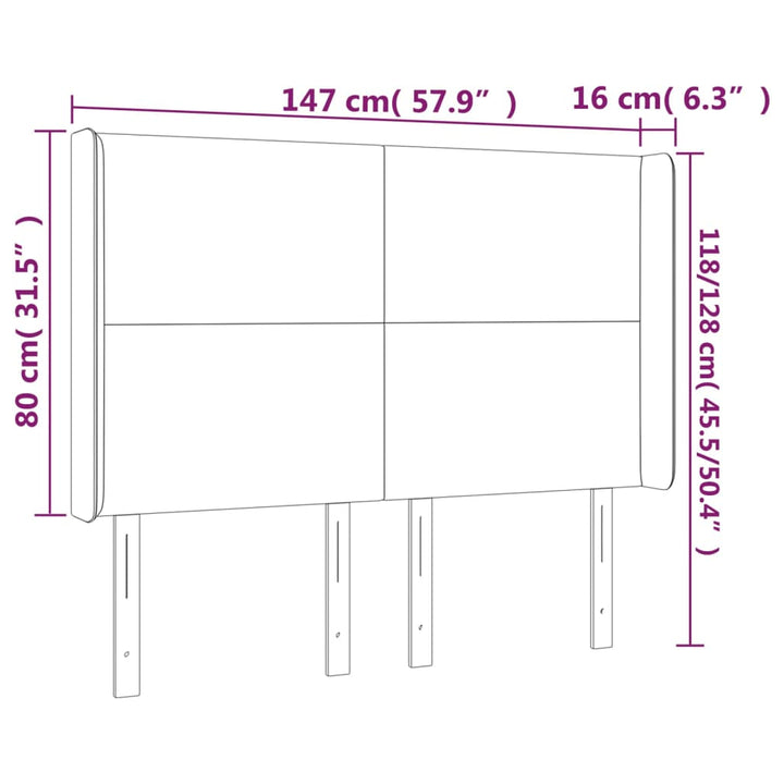 sengegavl med kanter 147x16x118/128 cm kunstlæder cappuccino