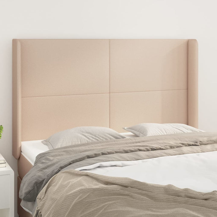 sengegavl med kanter 147x16x118/128 cm kunstlæder cappuccino