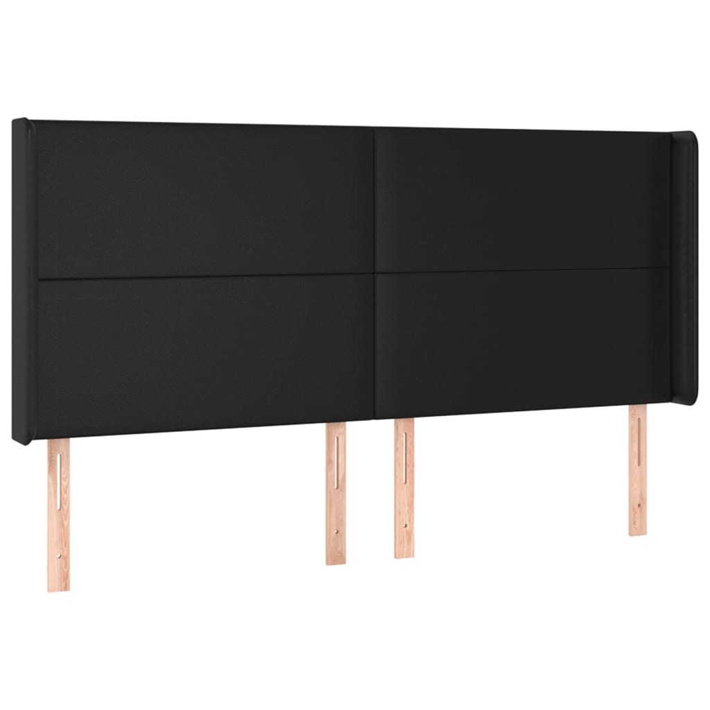 sengegavl med kanter 163x16x118/128 cm kunstlæder sort