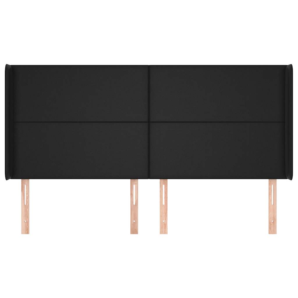 sengegavl med kanter 163x16x118/128 cm kunstlæder sort